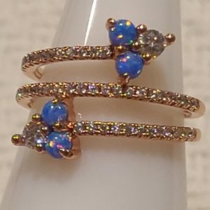 *BP #4151 Arrows Point Lab Baby Blue Fire Opal Rose Gold Plated Size 7 Ring NEW